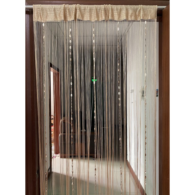 Beaded Door Curtain Tassel Divider - Champagne Polyester Fringe Room Divider