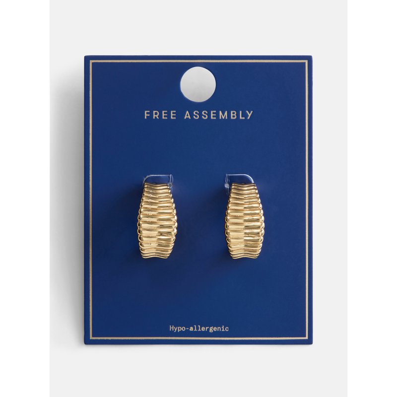 Gold-Tone J-Hoop Earrings for Women - Ribbed Statement Earrings
