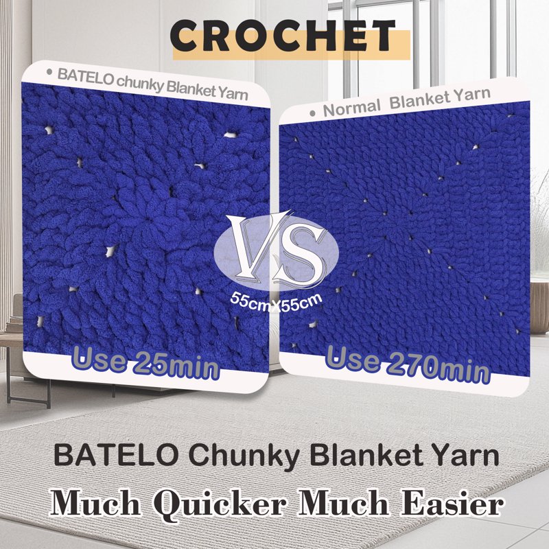 Chunky Chenille Yarn for Knitting & Crocheting - Jumbo Soft Blanket Yarn 8 Skeins
