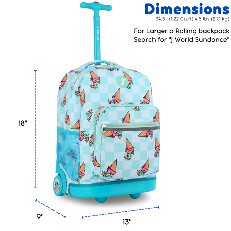 Kids Rolling Backpack with Wheels and Multiple Compartments - 18 Inch School & Travel Bag