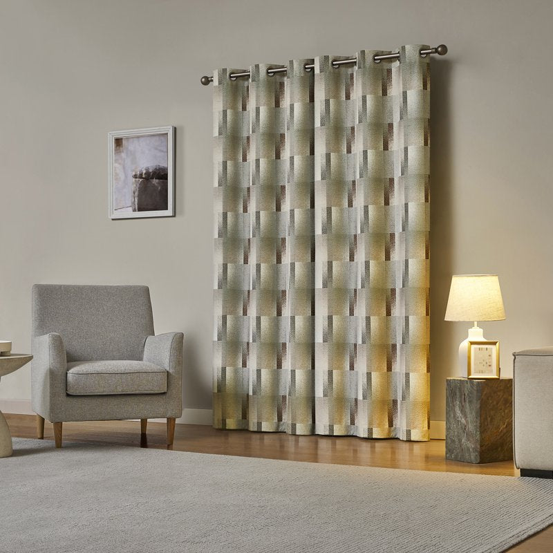 Blackout Geometric Curtain Panel - Energy Efficient Window Drape, Sage Green