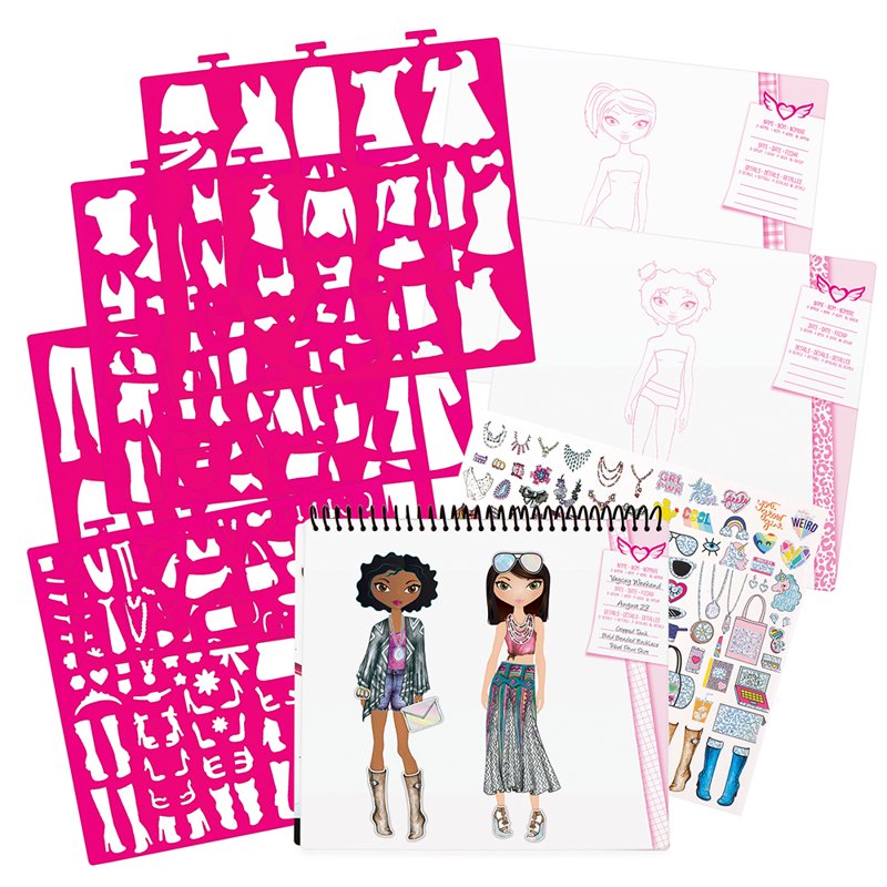 Fashion Sketch Portfolio Notebook with Stencils & Stickers - 8.5x11 Inch, 40 Pages
