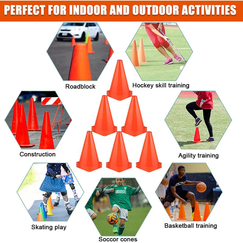 Soccer Training Cones 12-Piece Set 7 Inch Plastic Field Markers for Indoor Outdoor Practice