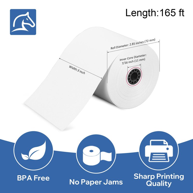 50 Rolls 3" x 165' Non-Thermal Bond Receipt Paper for POS Cash Register