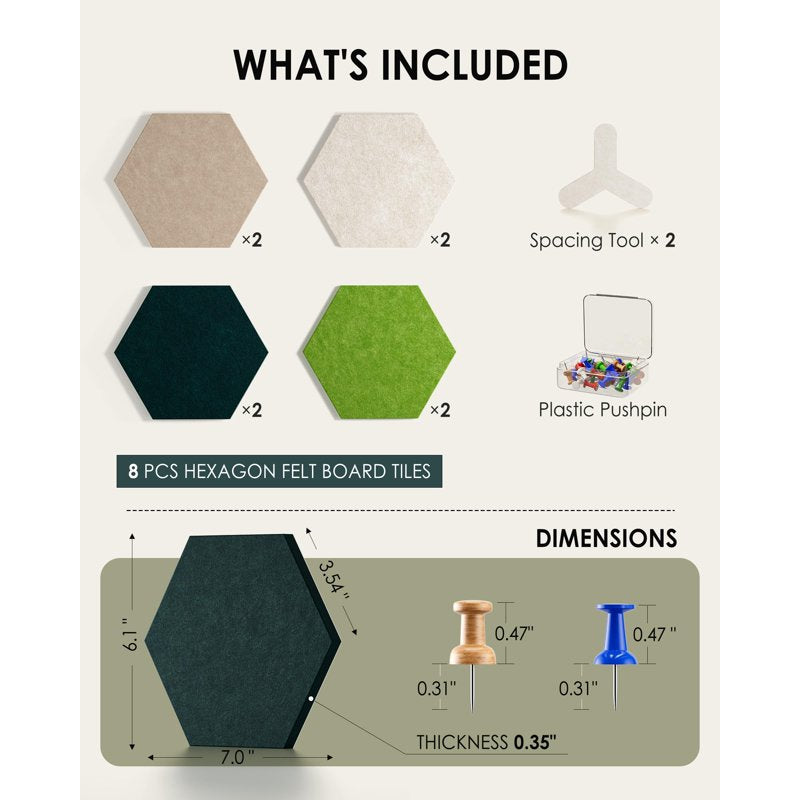 Hexagon Felt Cork Board Tiles Set - Self-Adhesive Wall Decor for Office & Home