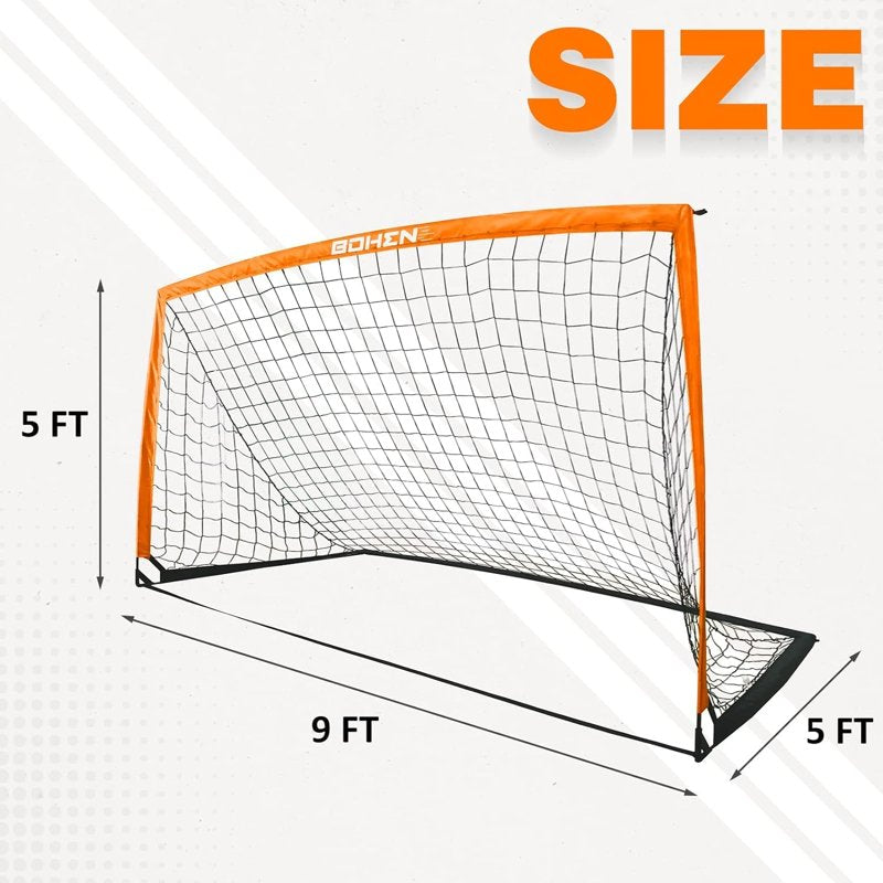 BOHEN 9x5 ft Portable Kids Soccer Goal – Orange 9x5FT, 1 Pack with Carry Bag