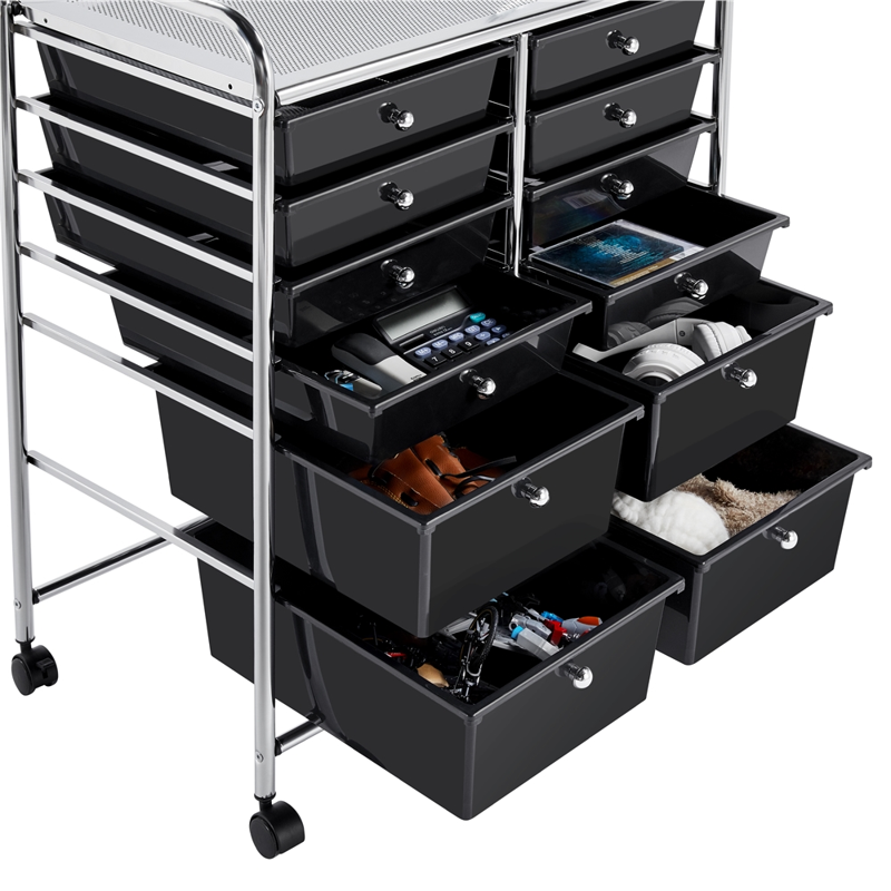 12-Drawer Mobile Storage Cart with Lockable Wheels, Steel Organizer