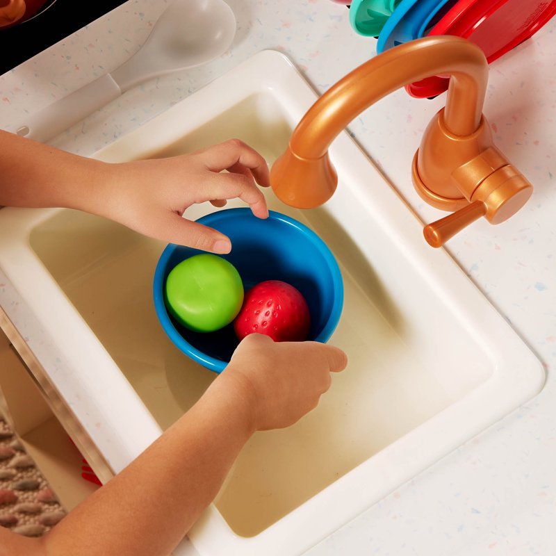 Wooden Kitchen Playset with Chalkboard and Accessories - Toddler Pretend Cooking & Café Set