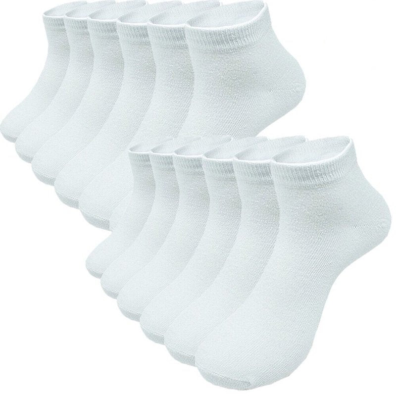 Glory Max 12 Pairs Men’s White Ankle Low Cut Socks Size 9-11 - Solid Cotton Everyday