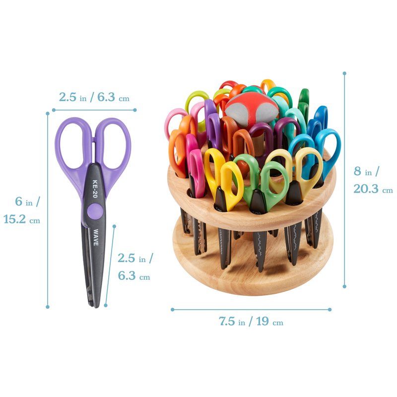 Kraft Edgers Scissors Set with Rotating Hardwood Rack – 18-Piece Assorted Patterns