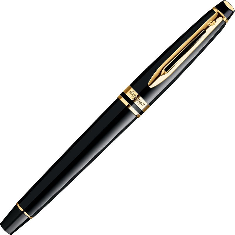 Waterman Expert Fountain Pen - Gloss Black with 23k Gold Trim - Medium Nib - Gift Box