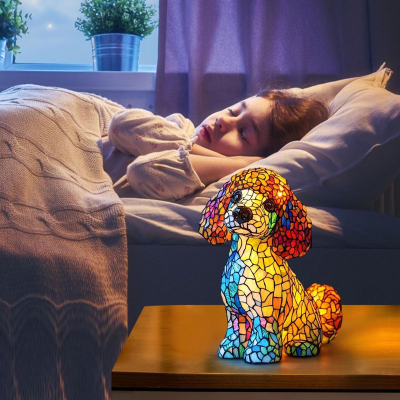 Cute Resin Poodle Night Light - Dog Themed LED Table Lamp for Home Decor