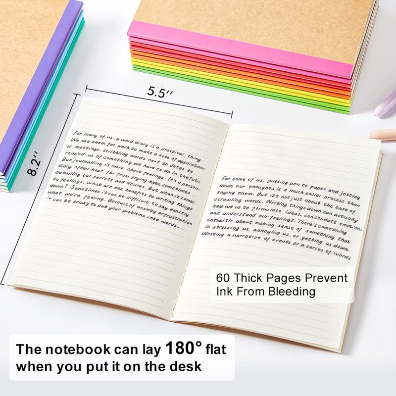 Bulk Composition Notebooks with Kraft Covers and Rainbow Spines - 60 Pages, A5, Portable School & Office Journals