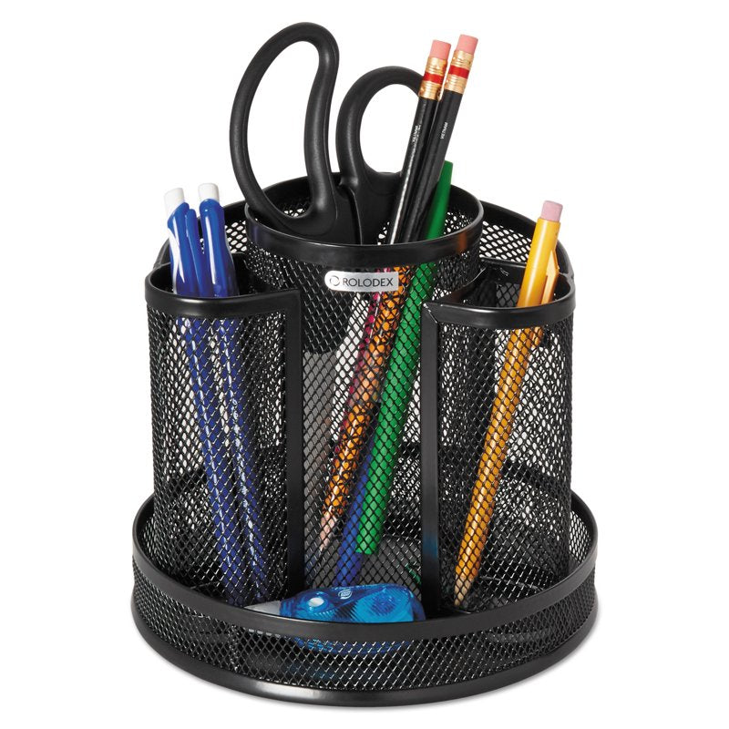 Wire Mesh Desk Organizer with Rotating Compartments - Black