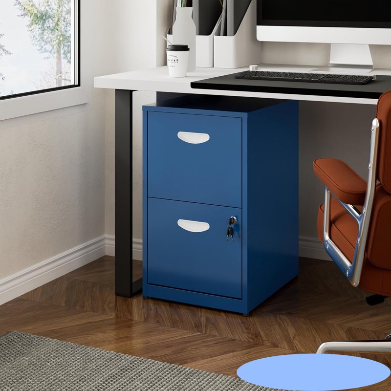Metal 2 Drawer File Cabinet with Lock - Mobile Office Storage on Wheels