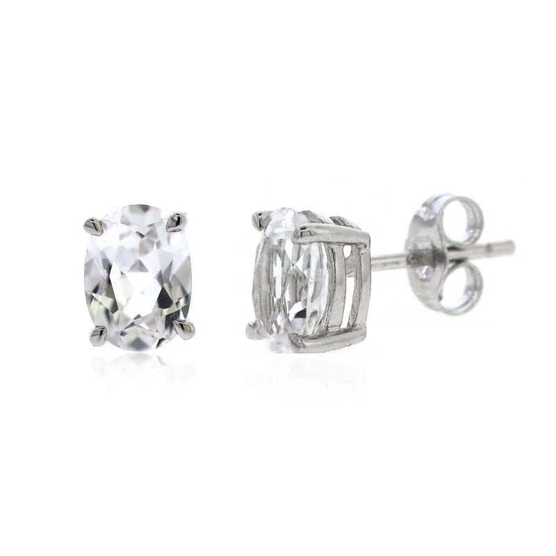 Sterling Silver White Sapphire Oval Stud Earrings - Hypoallergenic Gift Jewelry