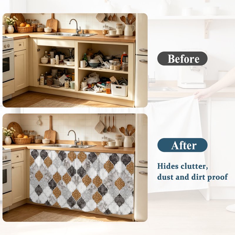 Waterproof Kitchen Cabinet Curtain - Under Sink Dust-Proof & Protective Dust Cover