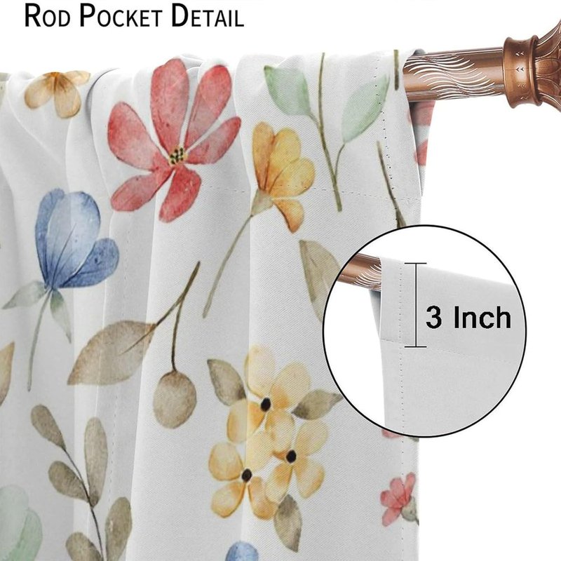 Floral Watercolor Leaf Curtain Set - Bohemian Style for Bedroom Living Room Kitchen