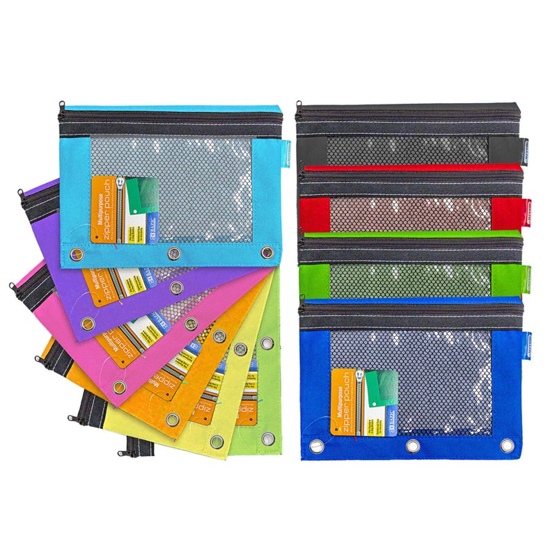 Zipper Pencil Pouch with Binder Rings - Clear See-Through Pen & Marker Organizer