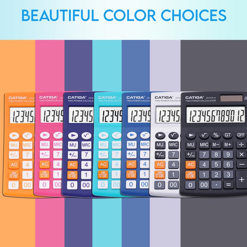Handheld Calculator 12-Digit LCD Display Office School Light Blue