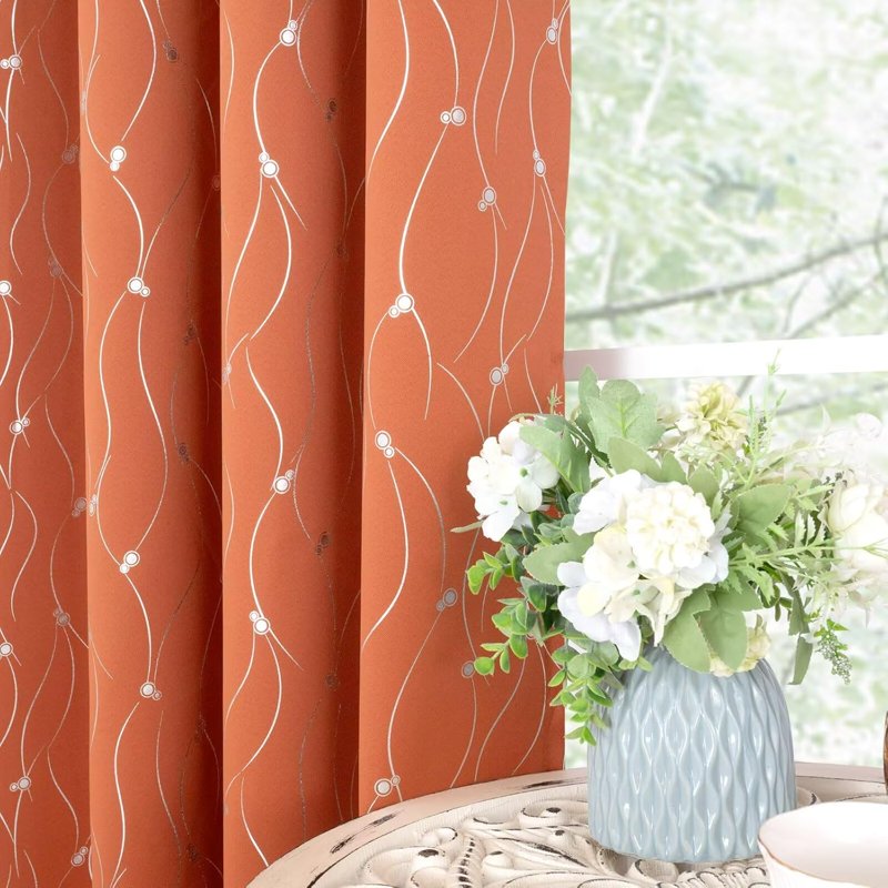 Blackout Curtains 84 Inch Length 2 Panels Set Thermal Insulated Wave Dot Print