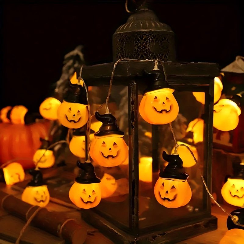 Halloween Pumpkin String Lights 20 LED 10ft Indoor Outdoor Decor with 2 Modes