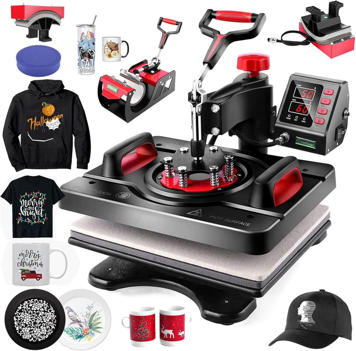 5-in-1 Heat Press Machine 15x12 Inch with Digital Control for T-Shirts Mugs Hats