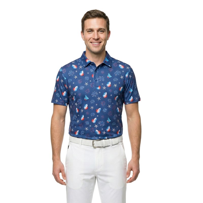 Surf the Web Blue 76, 2XL - Birdie Bound Men's Fourth of July America 250 Duckie Polo Shirt