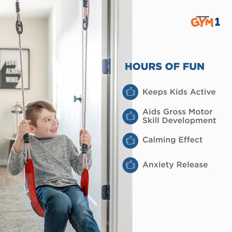Gym1 2-Piece Doorway Gym with Sensory Swing (Red) – Indoor Pull-Up Bar for Kids & Adults, Supports Up to 300 Lbs