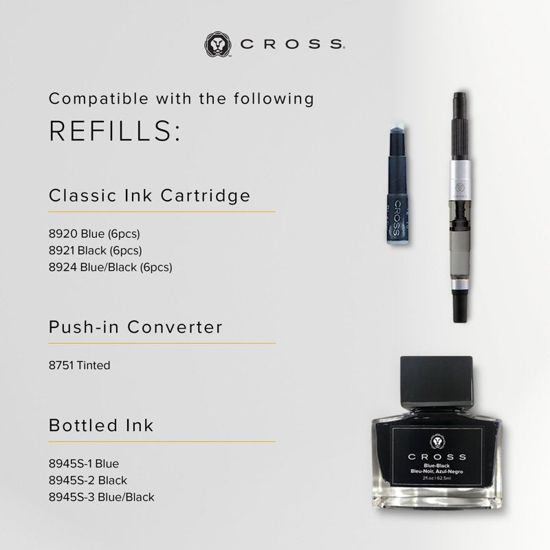 Cross ATX Translucent Blue Lacquer Fountain Pen - Medium Nib, Modern Design