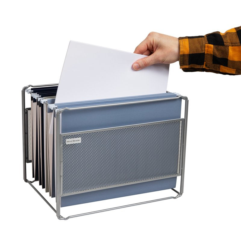 Desktop File Folder Organizer Box for Hanging Files & Mail - Silver & Black