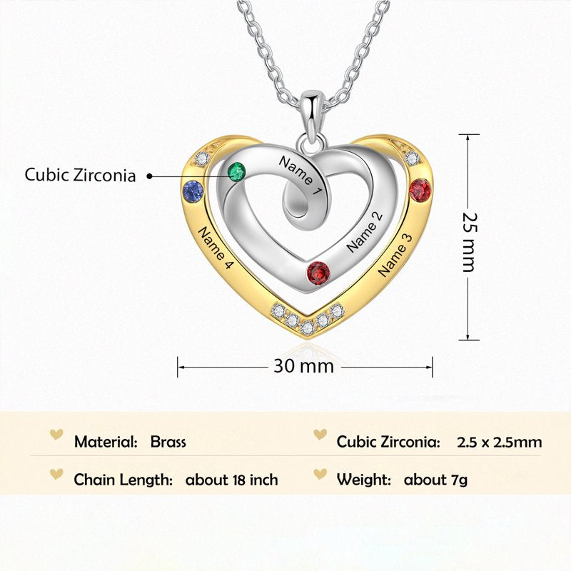 Personalized Family Necklace with Birthstones - Rhodium Plated Brass for Women