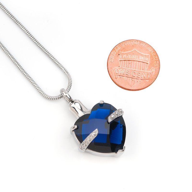 Heart Cremation Necklace for Ashes with Birthstone Crystal Pendant - Keepsake Memorial Jewelry