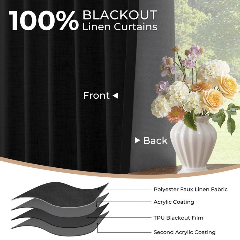 Blackout Curtains Set of 2 – Thermal Insulated Faux Linen Drapes for Bedroom, Room Darkening 50x108 inches