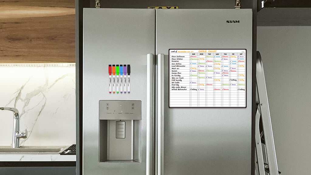 Magnetic Dry Erase Chore Chart for Refrigerator - Reusable Kids Behavior Organizer