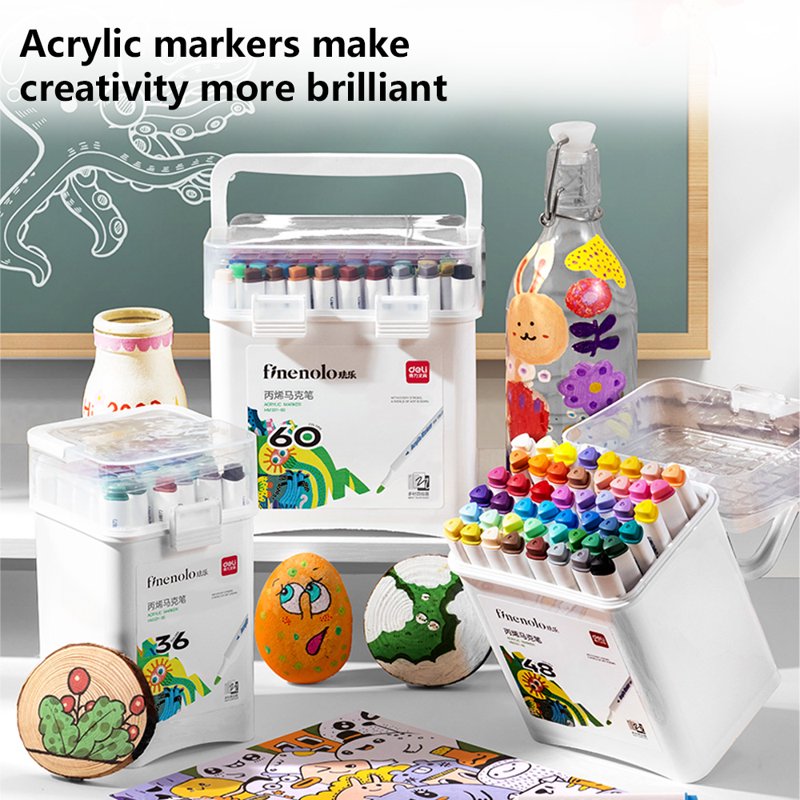 Acrylic Paint Markers Set for Wood, Rock & Canvas - 12 Colors