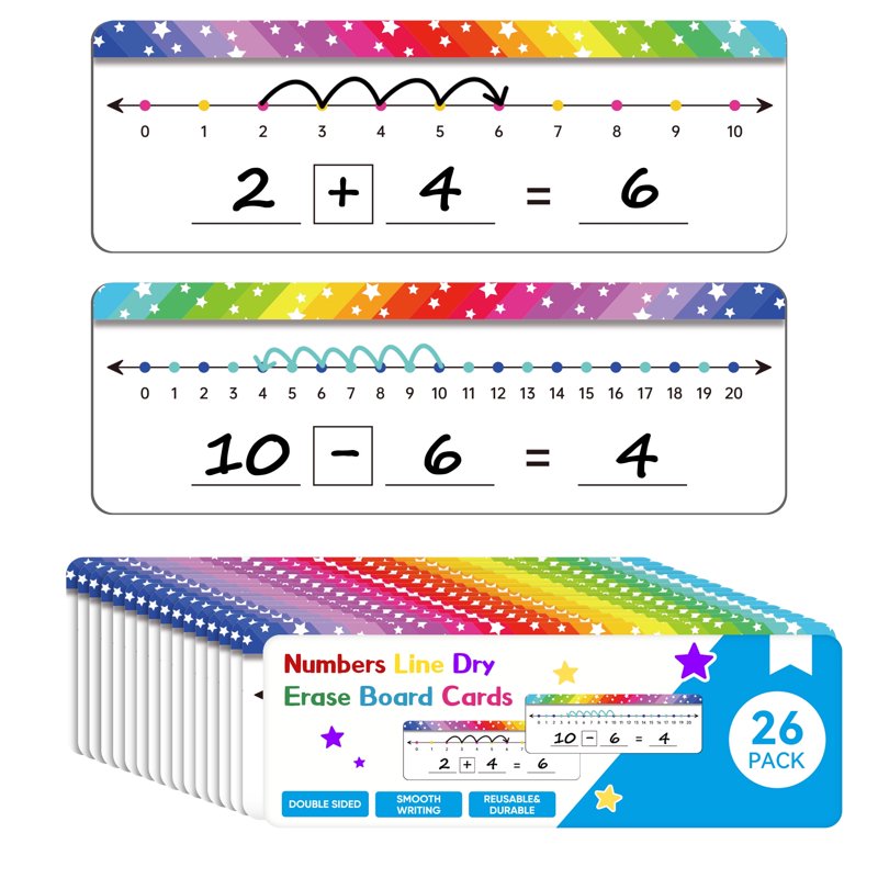 Kids Math Number Line Dry Erase Boards Set - Double Sided Writable & Erasable, 11.8 x 4 Inches