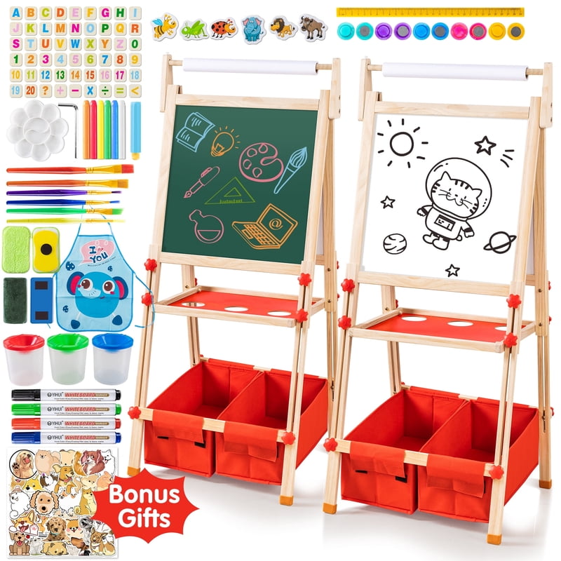 Kids Art Easel with Magnetic Double-Sided Board & Adjustable Height