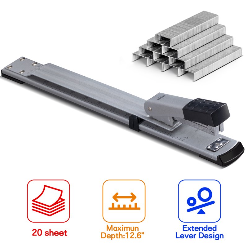 Long Reach Stapler 20 Sheets with 1000 Staples for Booklet Binding - Black