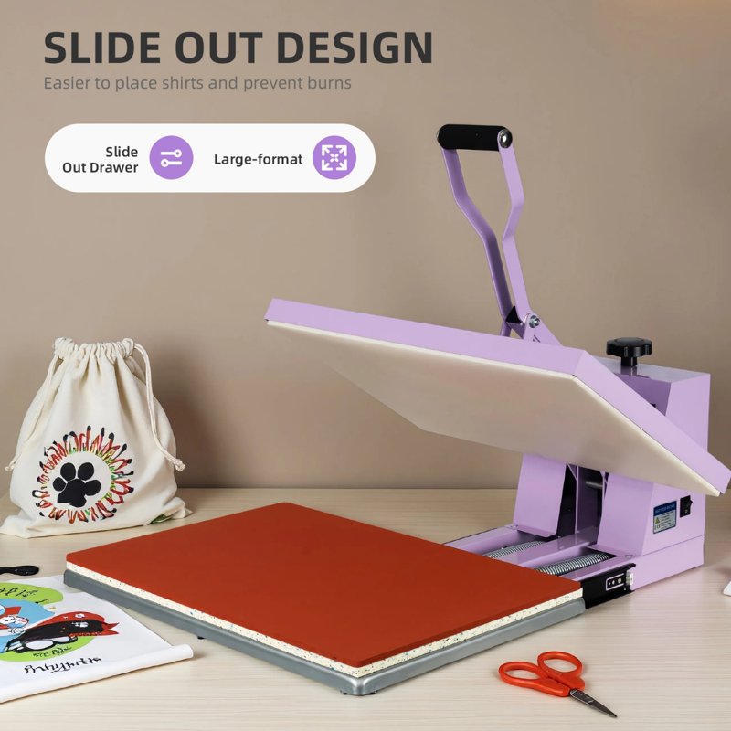16x24 Inch Manual Heat Press Machine with Slide-Out Base for T-Shirts & Crafts