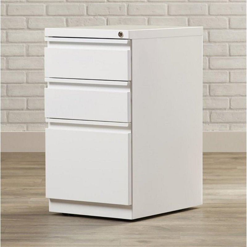20-Inch Metal Mobile Pedestal Filing Cabinet with 3 Drawers, White