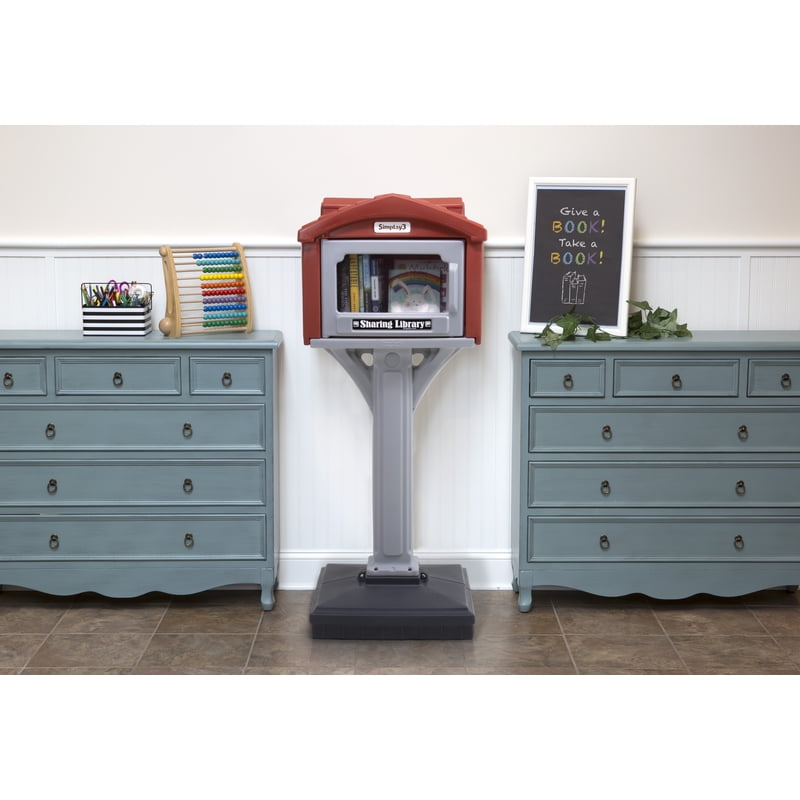 Simplay3 Indoor/Outdoor Sharing Library — Freestanding Kids Book Display, Red & Gray