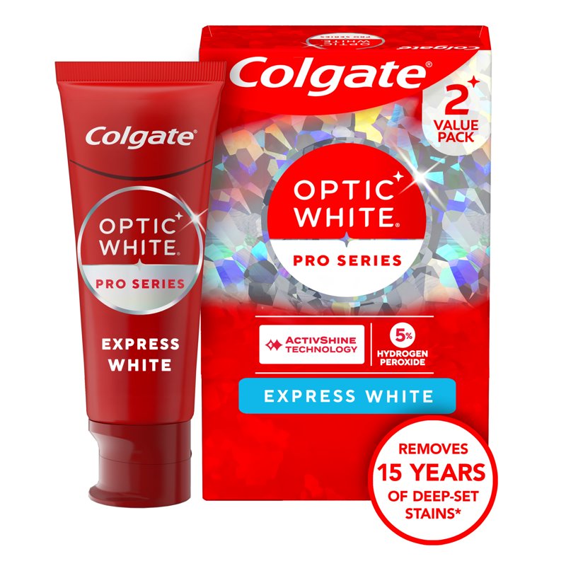 (2 Pack) Colgate Optic White Pro Series Express Whitening Toothpaste – 5% Hydrogen Peroxide, 3 oz, Variation of THIS listing: 4
