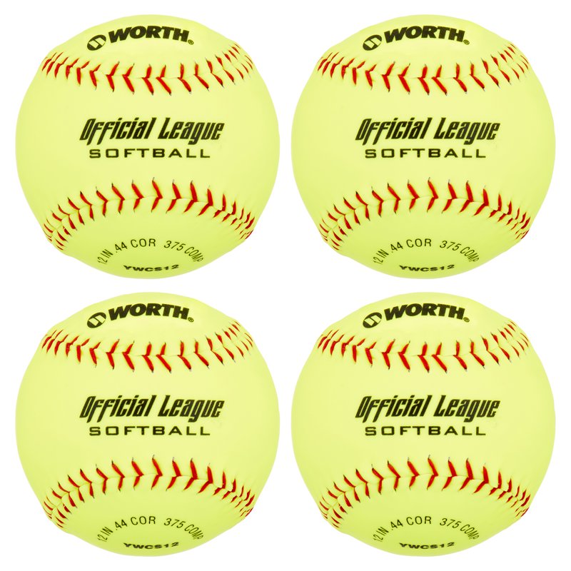Slow Pitch Softballs 12 Inch Yellow Practice Softballs (4 Pack)