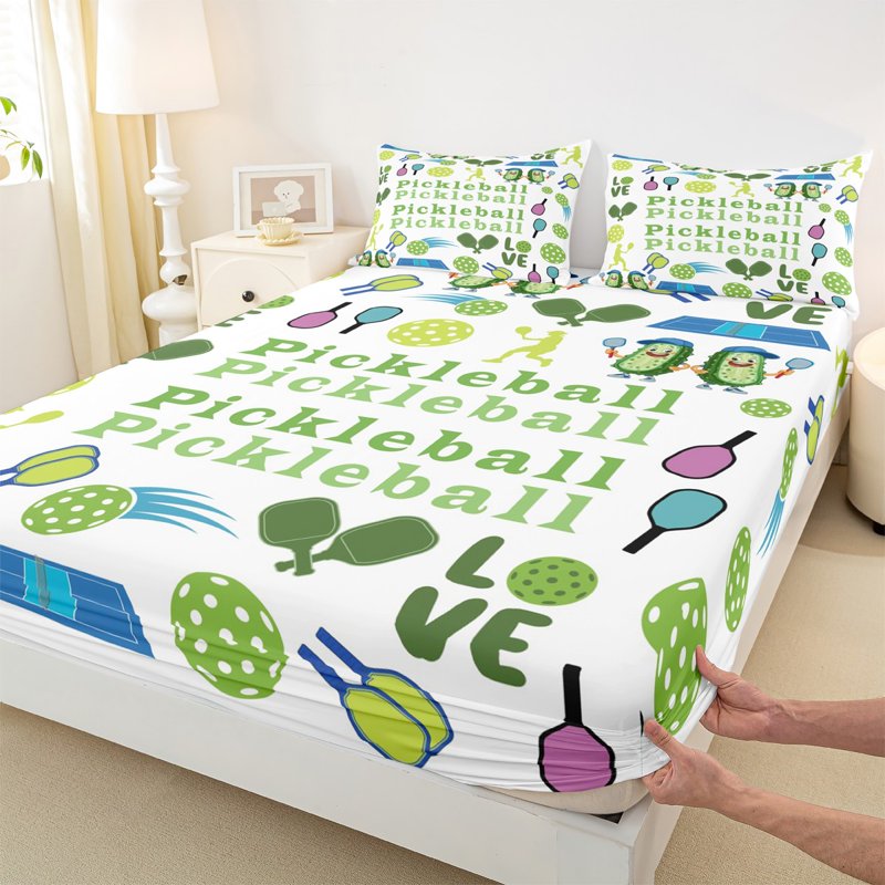 King Size Pickleball-Themed Bed Sheets Set - 4 Pieces, Green White 421 (Variation of THIS listing)