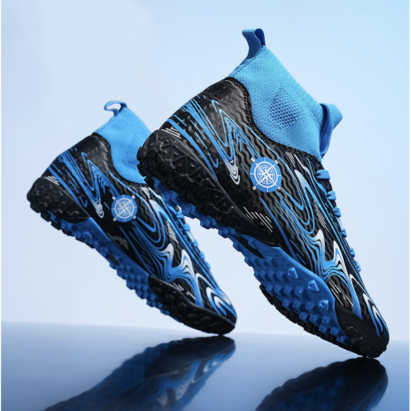 OnyxTrek Kids High Top Turf Soccer Shoes TF - 4 Little Kid Blue, Lightweight Cleats