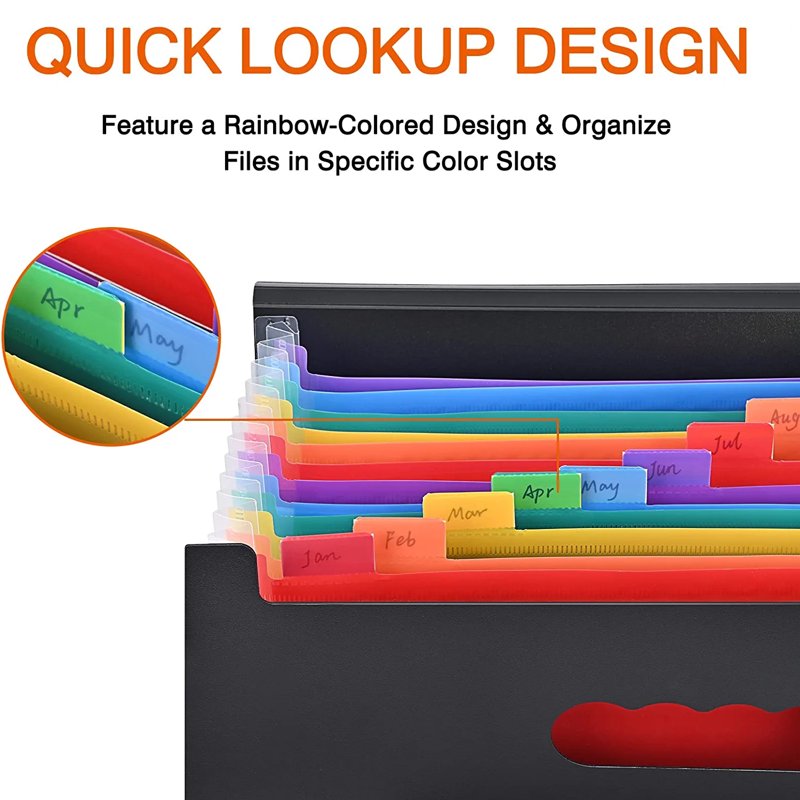 12-Pocket Expanding File Folder Organizer - Black Document Storage