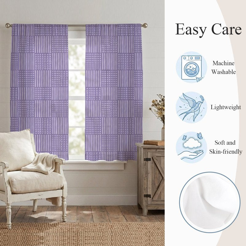 Purple Sheer Curtain Set 2 Panels 52x63 Inches Modern Geometric Voile Window Treatment