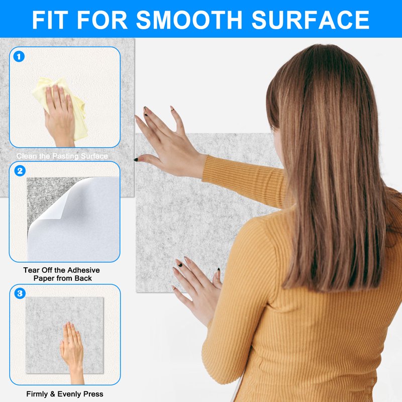 Felt Cork Board Tiles for Walls - Acoustic & Bulletin Boards - Pack of 6