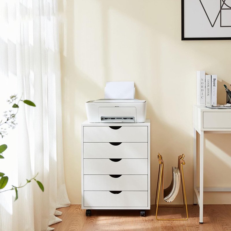 Wooden Rolling File Cabinet with 5 Drawers - Mobile Storage for Home Office